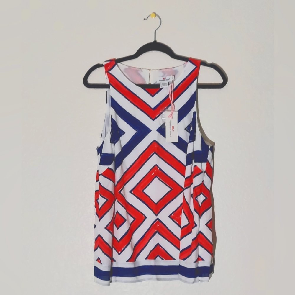 Vineyard Vines Diamond Print Genoa Lined Sleeveless Top Women's Size 14 NWT